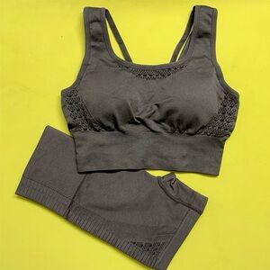 Grey Sports Bra & Shorts Set Size M